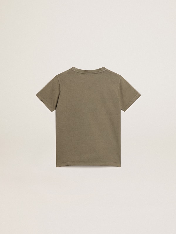 Golden Goose - Camiseta oliva de niño con logotipo blanco estampado en el centro in 