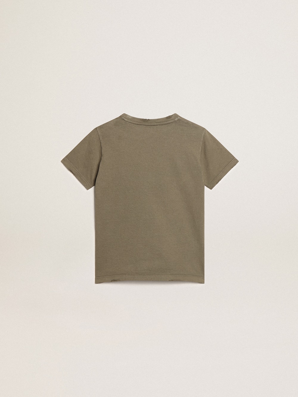 Golden Goose - Maglietta color oliva da bambino con logo bianco stampato al centro in 
