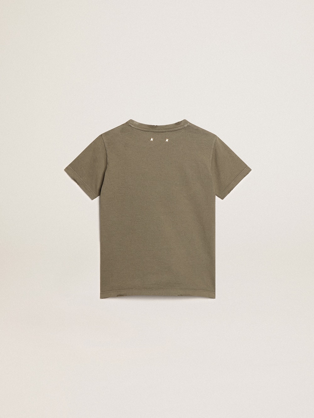 Golden Goose - Camiseta oliva de niño con logotipo blanco estampado en el centro in 