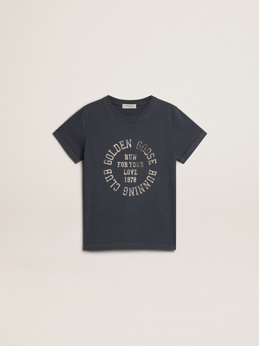 Golden Goose - T-shirt pour garçon en coton bleu avec imprimé au centre in 
