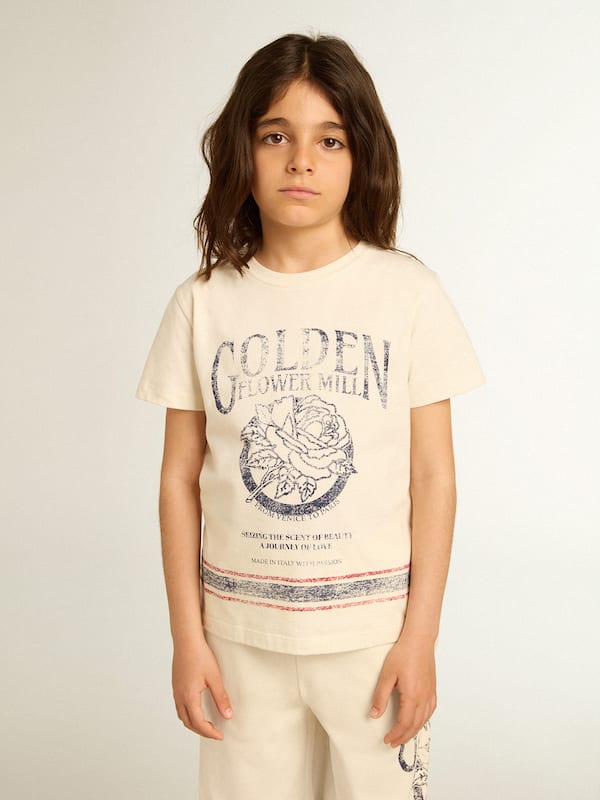 Golden Goose - Cotton T-shirt in aged white with faded print at the center in 