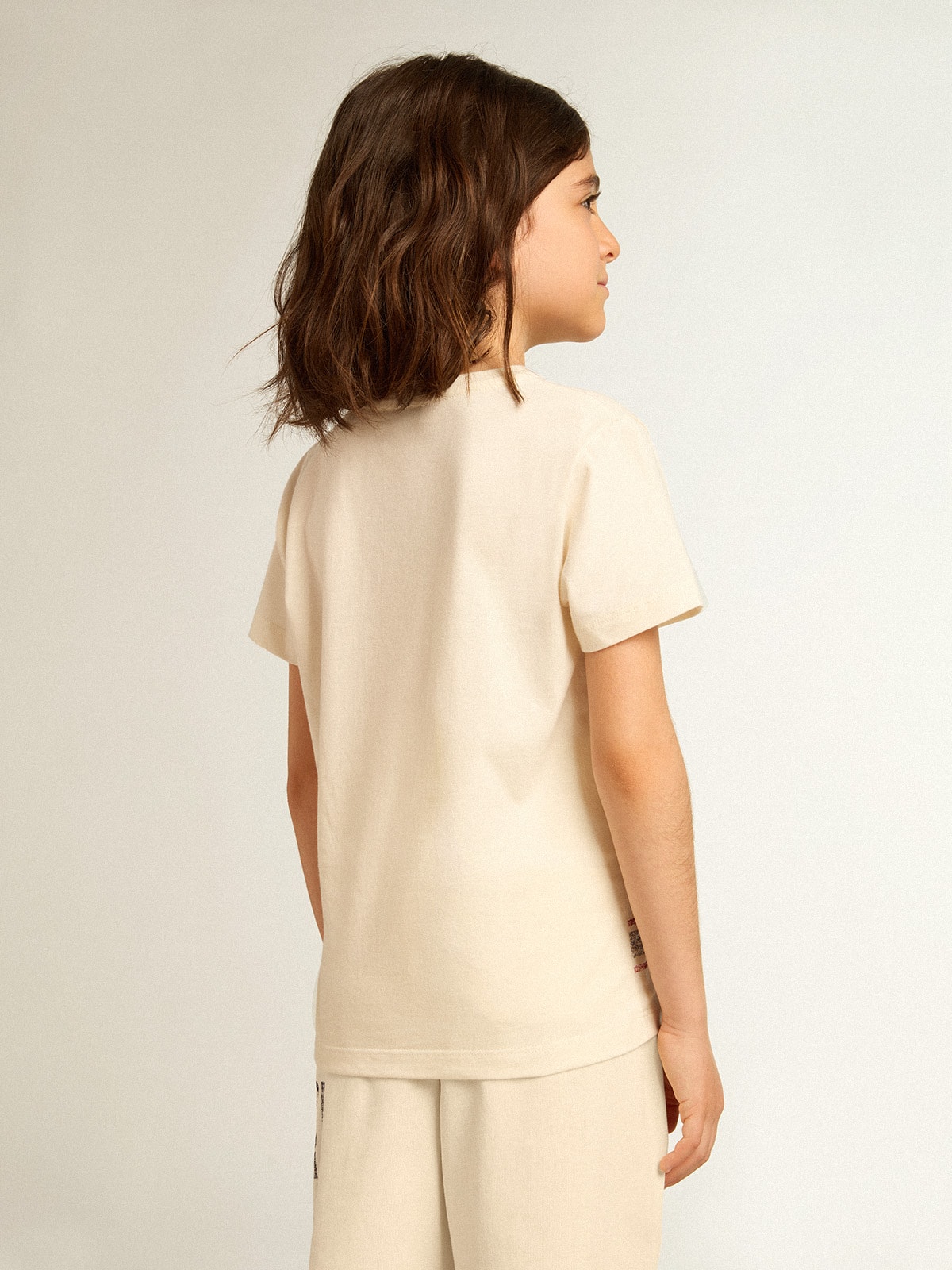 Golden Goose - Camiseta infantil de algodão branco usado com estampa desbotada no centro in 