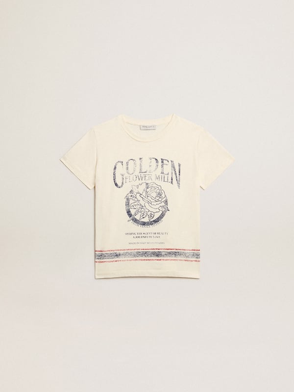 Golden Goose - Jungen-T-Shirt aus Baumwolle in Lived-in-White mit verblasstem Print in der Mitte in 