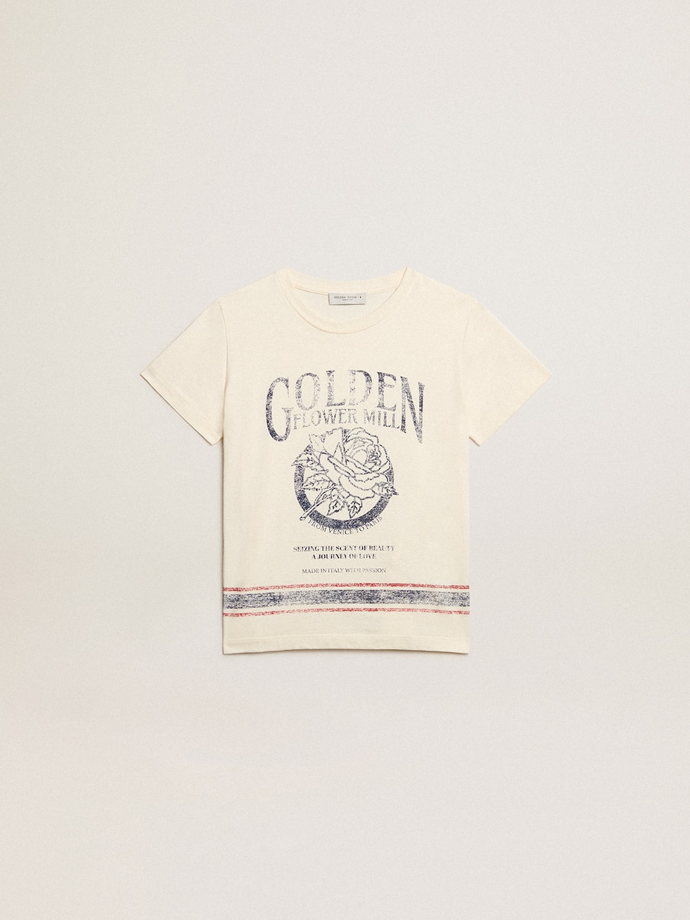Golden Goose - Boys’ cotton T-shirt in aged white with faded print at the center in 