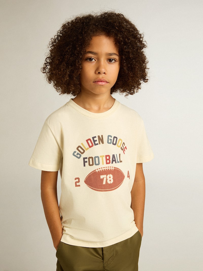 Golden Goose - Boys&rsquo; T-shirt in worn white with multicolor lettering in 