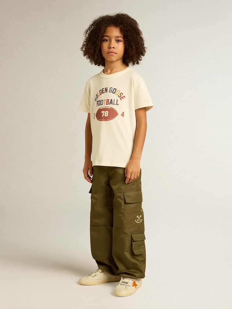 Golden Goose - Boys&rsquo; T-shirt in worn white with multicolor lettering in 
