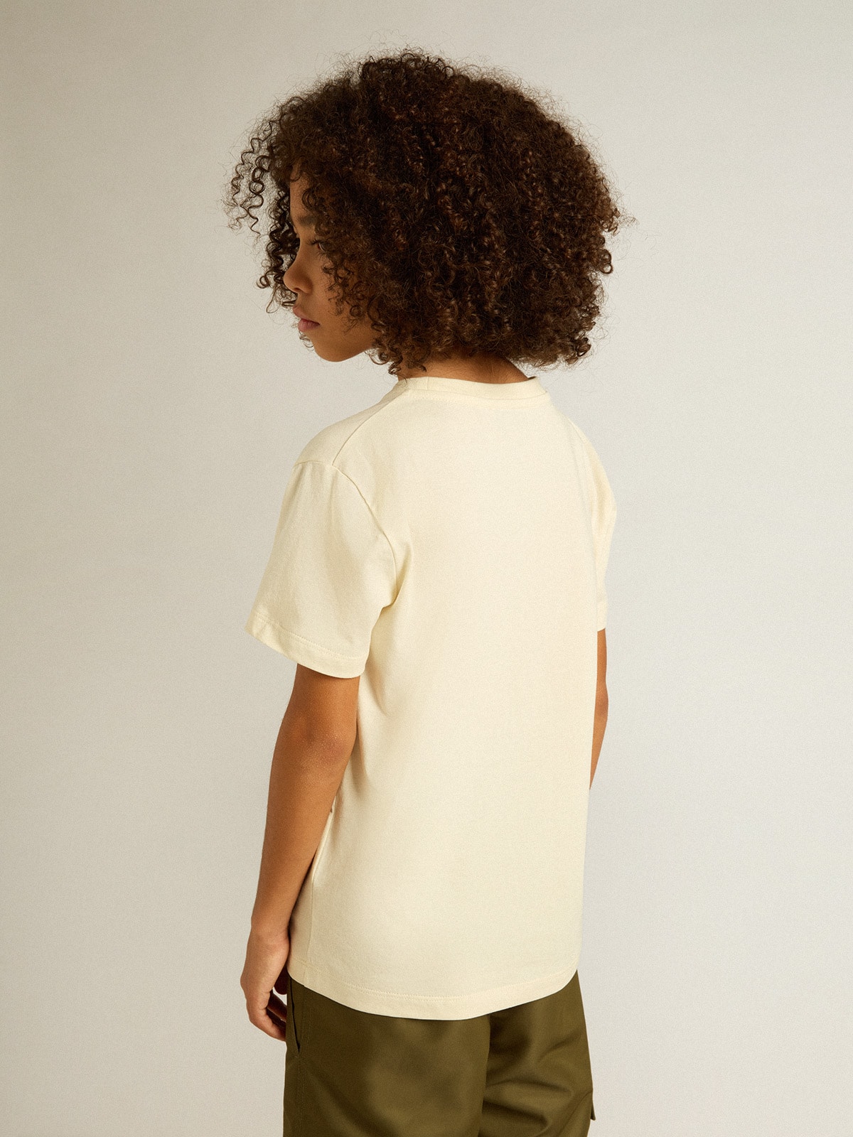 Golden Goose - Camiseta infantil masculina branco usado com escrita multicolorida in 