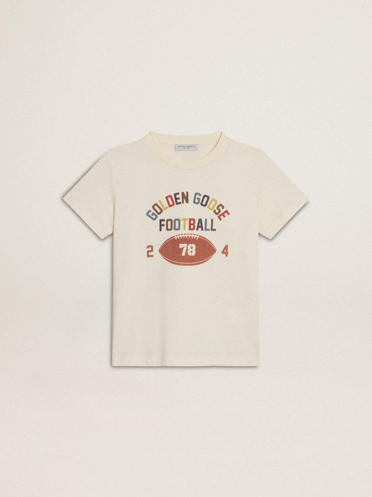 Golden Goose - Camiseta infantil masculina branco usado com escrita multicolorida in 