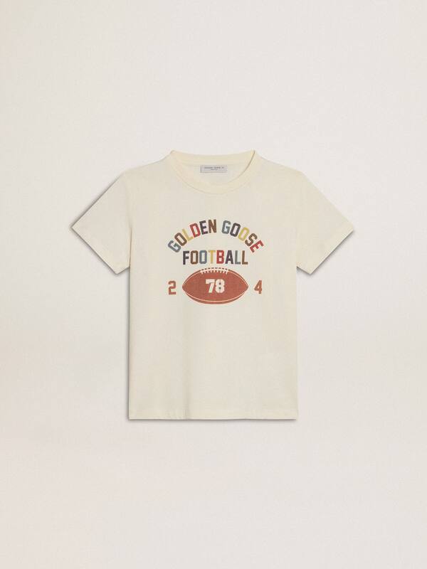 Golden Goose - Boys’ T-shirt in worn white with multicolor lettering in 