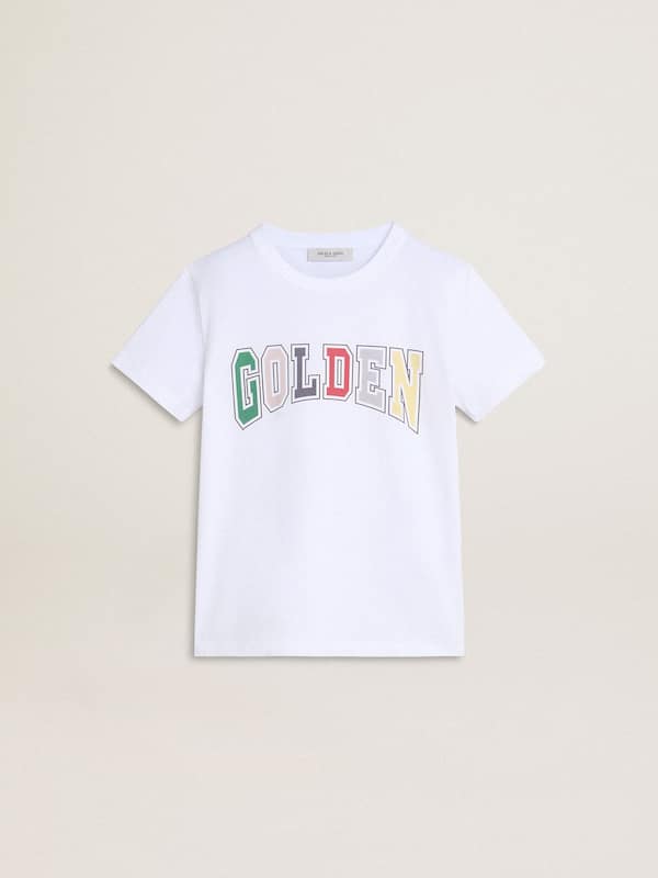 Golden Goose - Boys' white T-shirt with multicolored Golden print in 