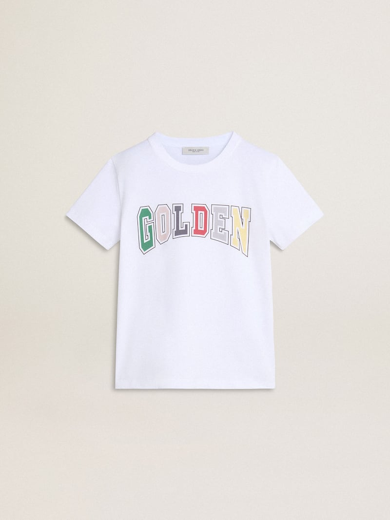 T-shirt di colore bianco da bambino con stampa Golden multicolor 