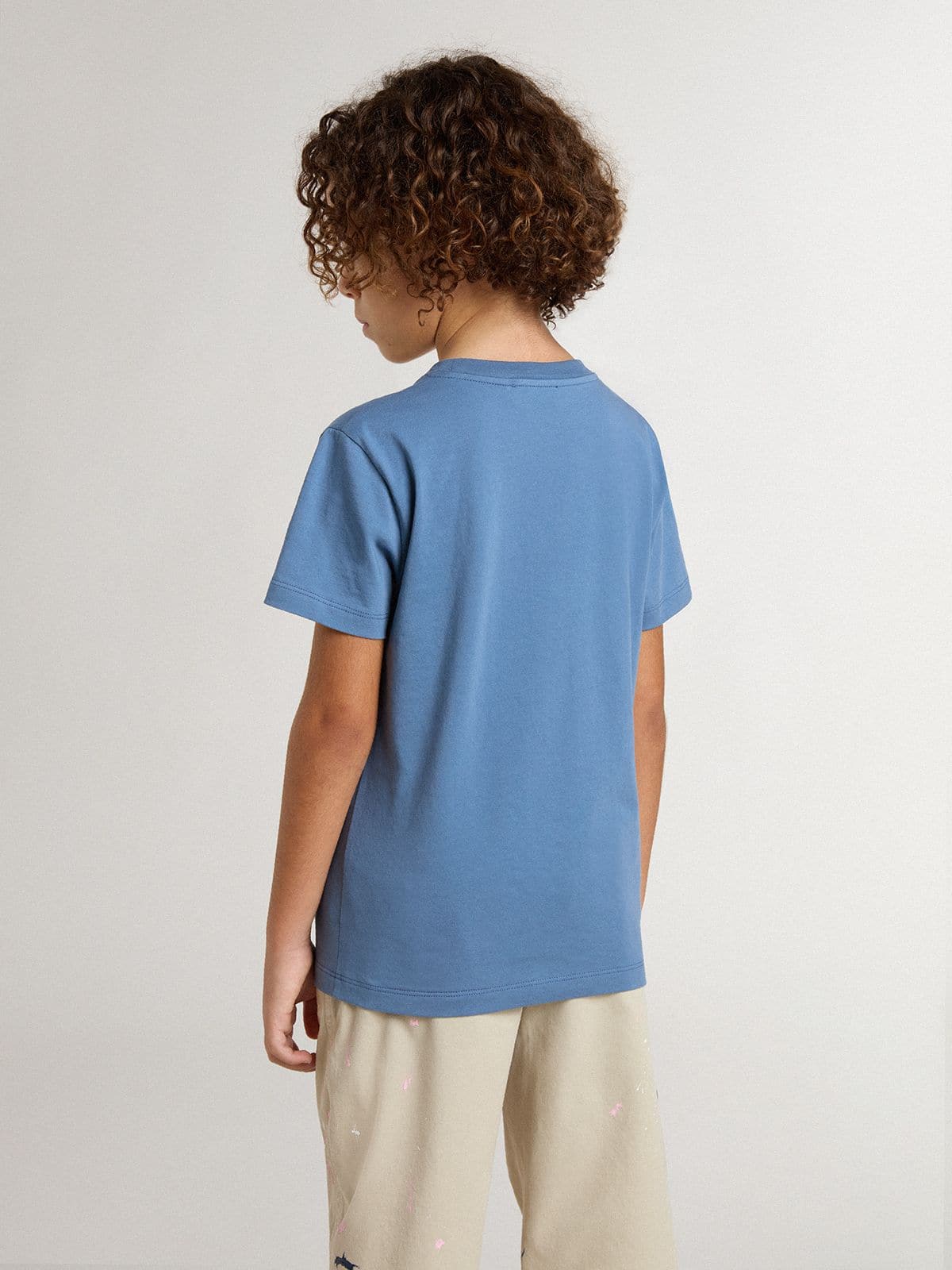 Golden Goose - T-shirt bleu clair pour garçon avec imprimé blanc in 