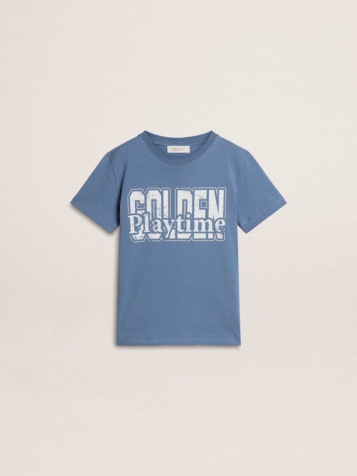 Golden Goose - T-shirt bleu clair pour garçon avec imprimé blanc in 