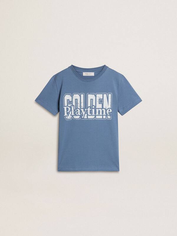 Golden Goose - Boys' blue T-shirt with white print in 
