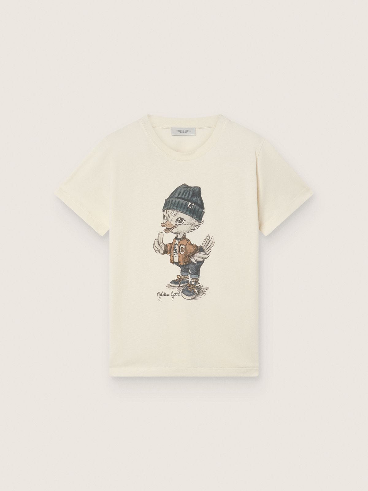 Golden Goose - Jungen-T-Shirt Journey aus weißem Baumwolljersey mit Maskottchen-Digitaldruck in 
