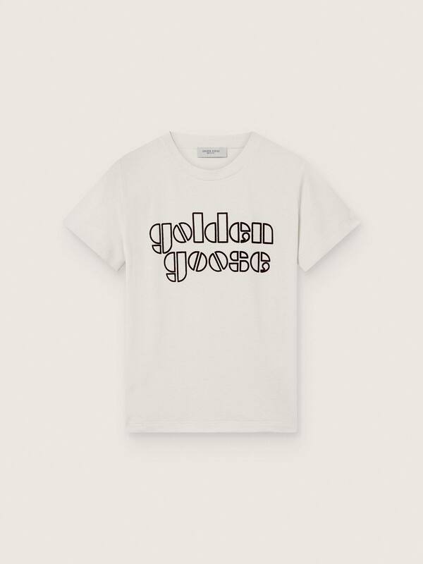 Golden Goose - Journey boys’ T-shirt in white cotton jersey with logo in 