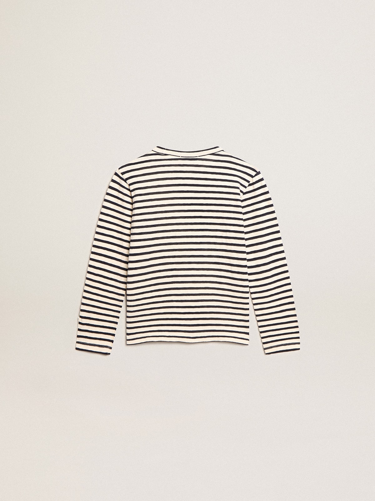 Golden Goose - Boys’ T-shirt with white and blue stripes and embroidery on the front in 