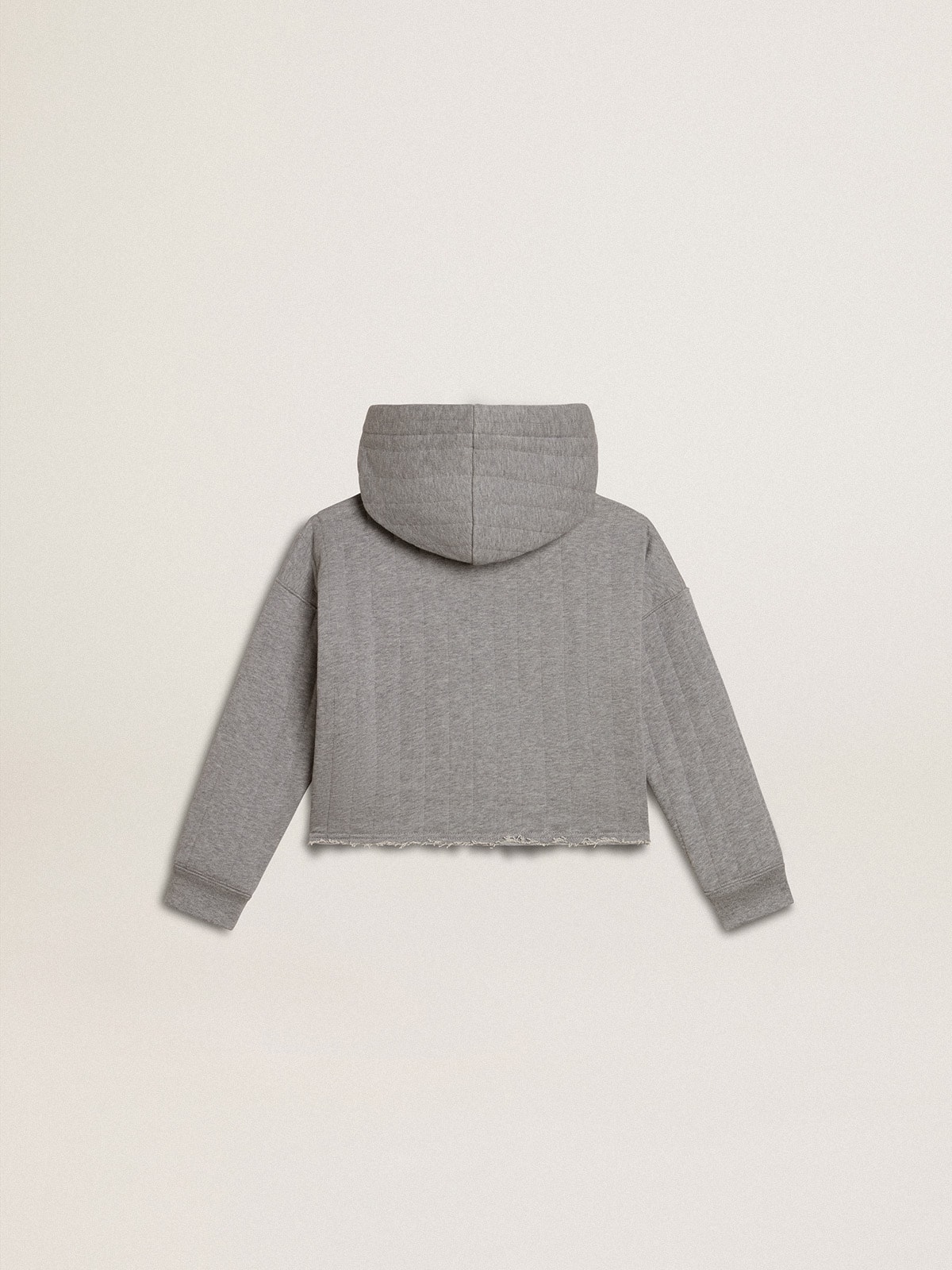 Golden Goose - Grau meliertes Cropped-Kapuzensweatshirt für Jungen mit Stickerei auf der Vorderpartie in 