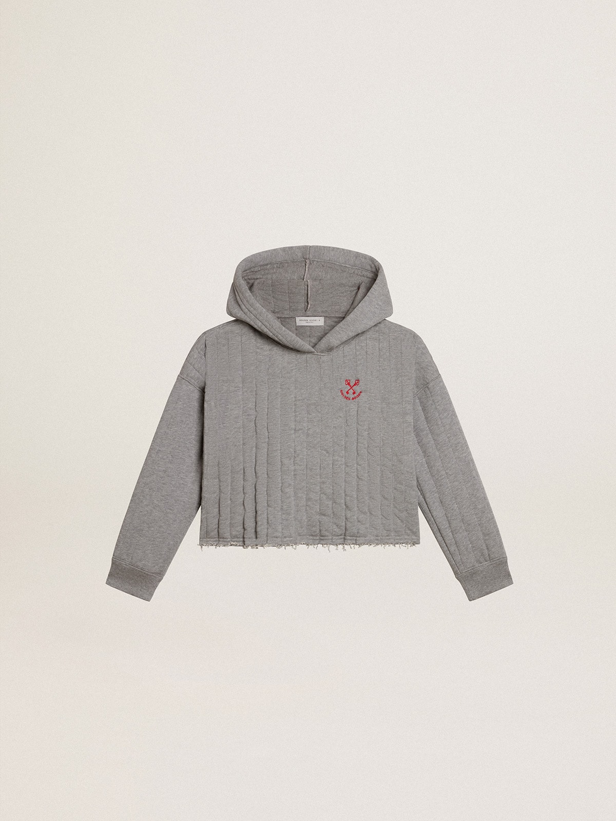 Golden Goose - Girls' cropped sweatshirt in gray melange with a hood and embroidery on the front in 