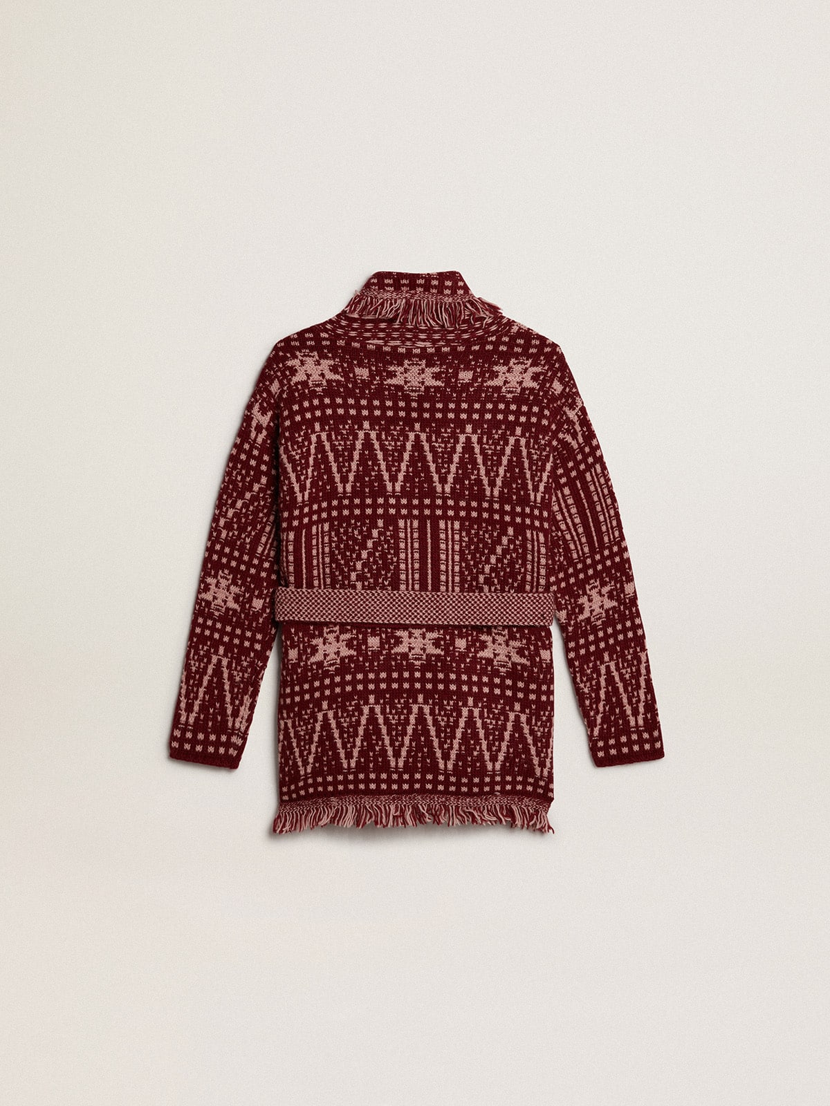 Golden Goose - Girls’ belted cardigan with burgundy Fair Isle motif in 