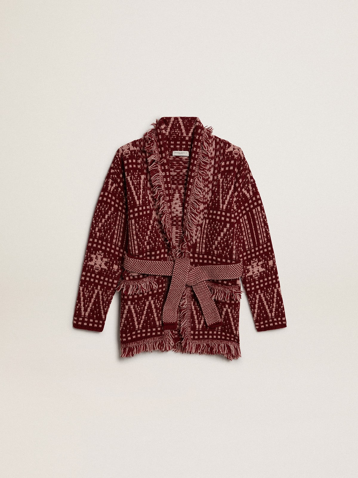 Golden Goose - Girls’ belted cardigan with burgundy Fair Isle motif in 