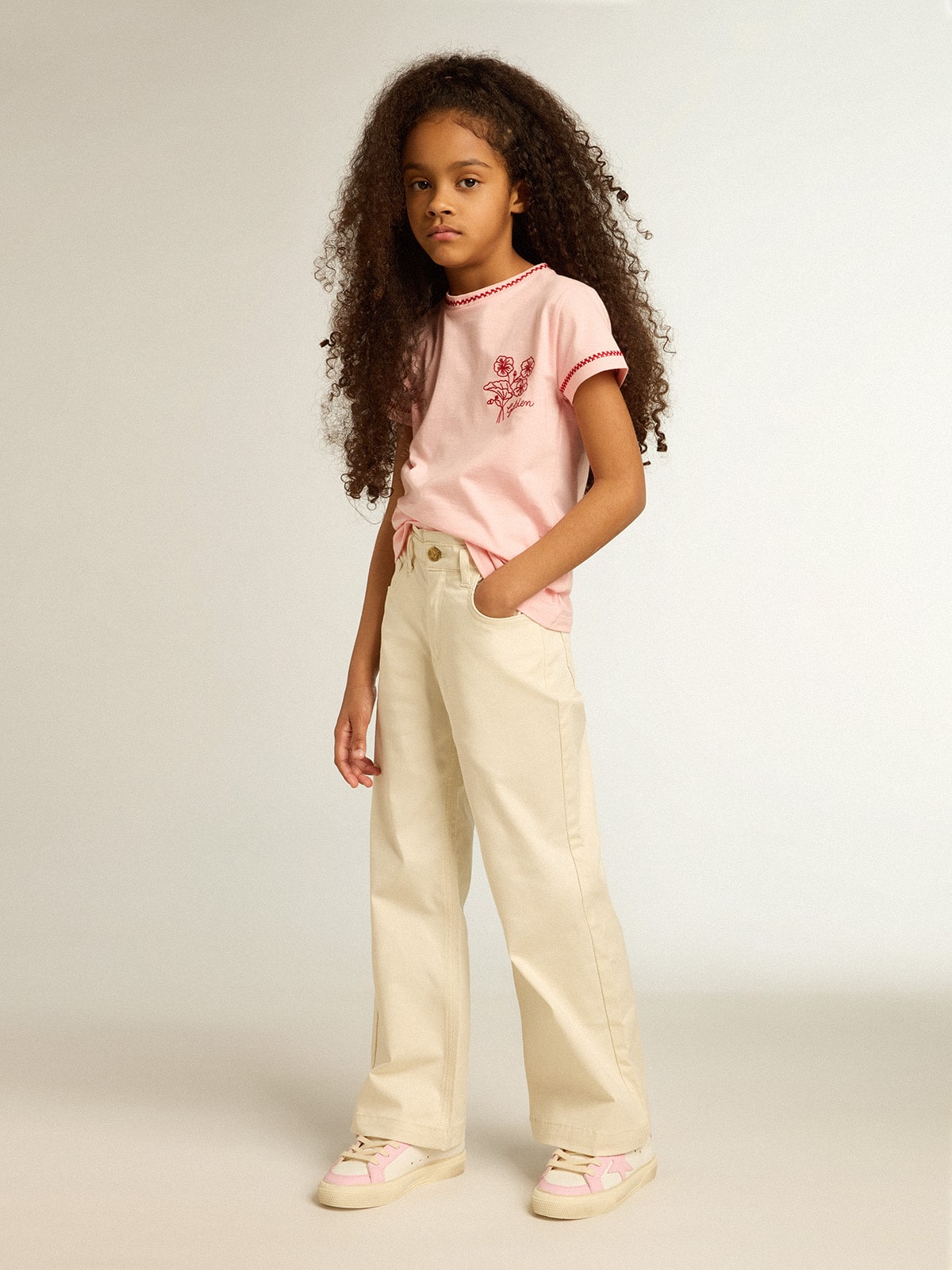 Golden Goose - Pantalon fille en coton blanc vieilli  in 