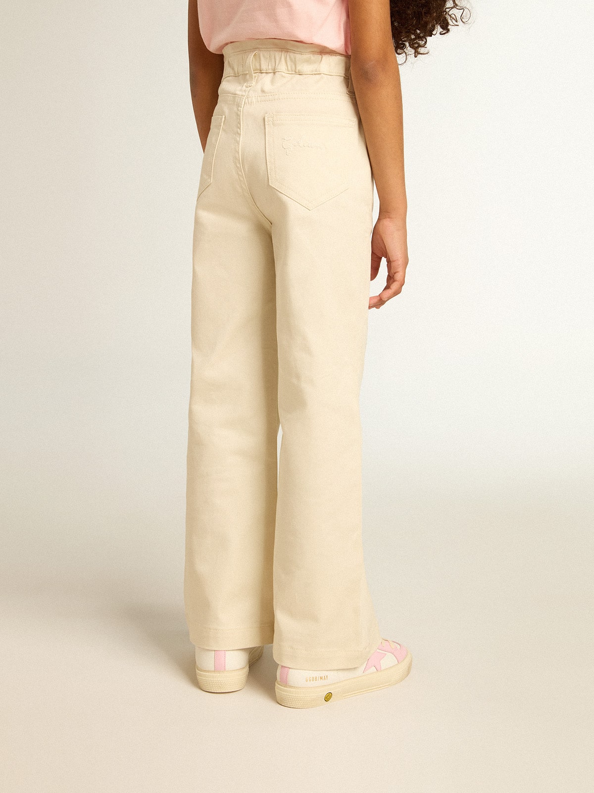 Golden Goose - Pantalon fille en coton blanc vieilli  in 