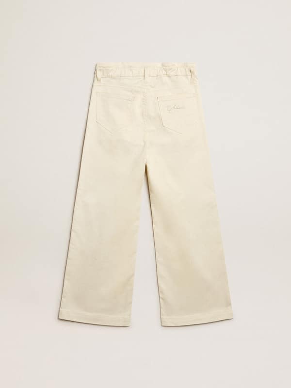 Golden Goose - Pantalone da bambina in cotone di colore bianco vissuto  in 