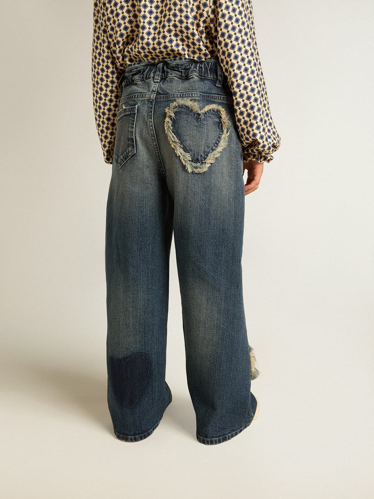 Golden Goose - Pantalone jeans da bambina in denim blu a gamba larga  in 