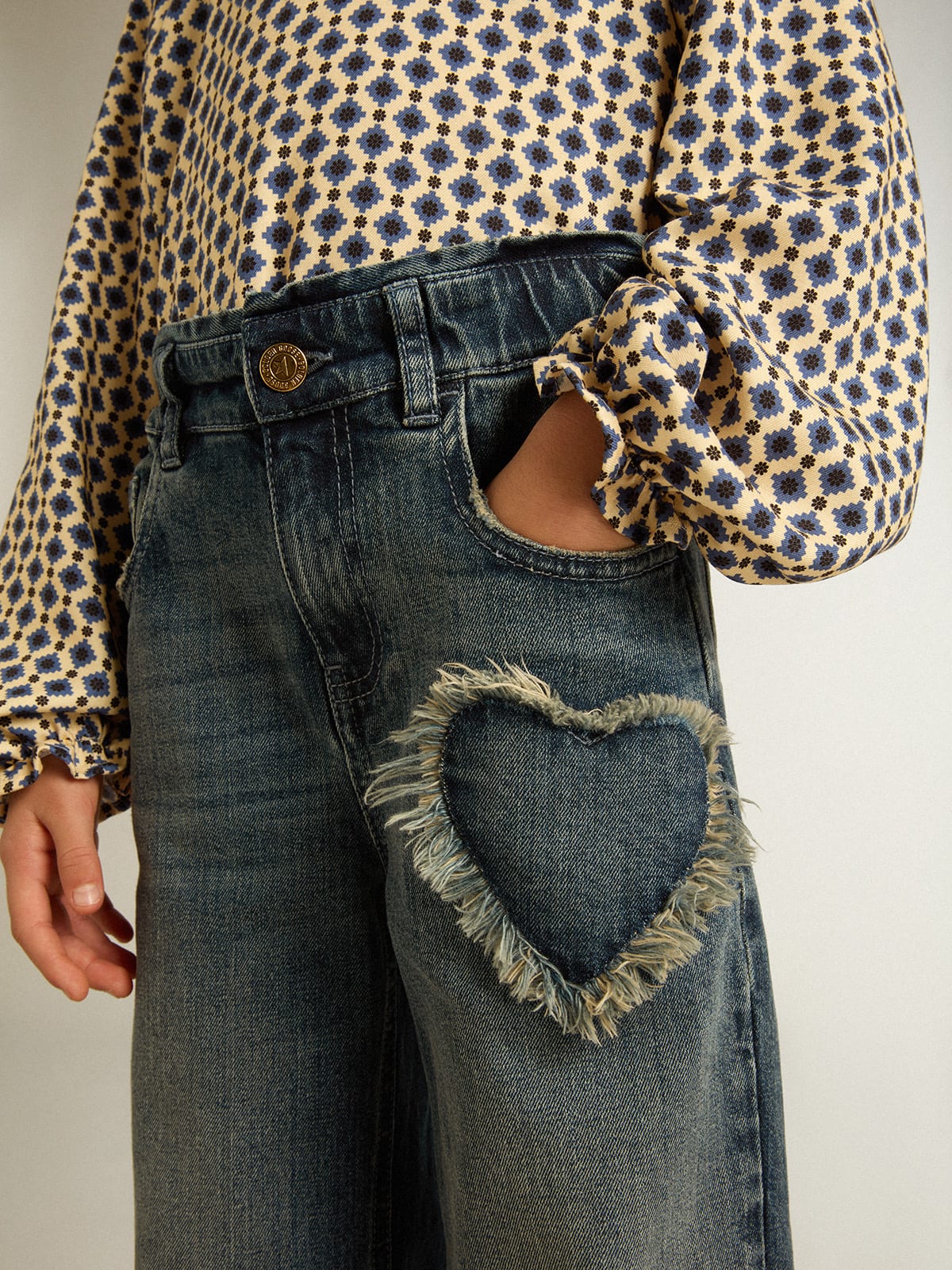 Golden Goose - Pantalone jeans da bambina in denim blu a gamba larga  in 