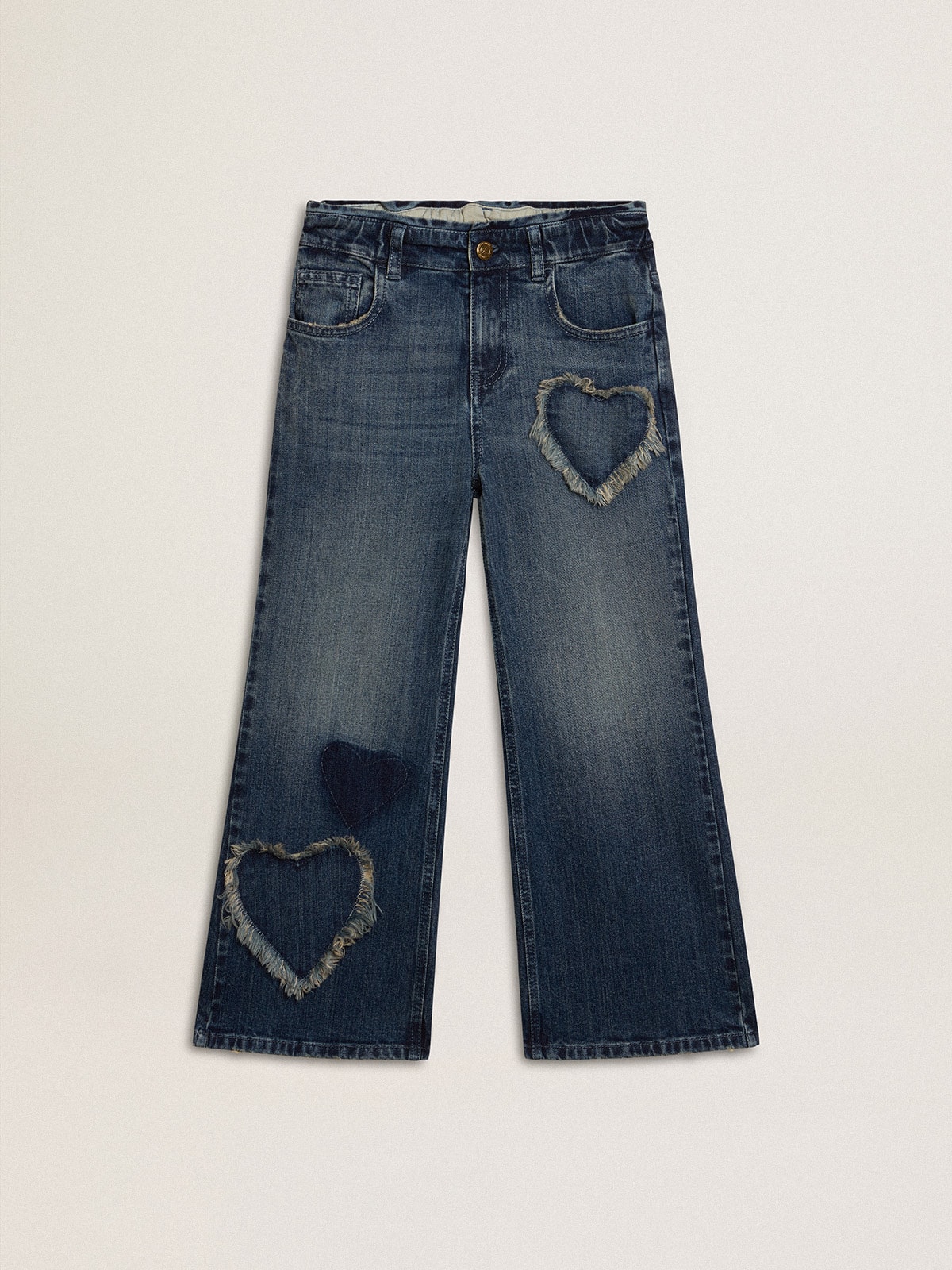 Golden Goose - Pantalone jeans da bambina in denim blu a gamba larga  in 