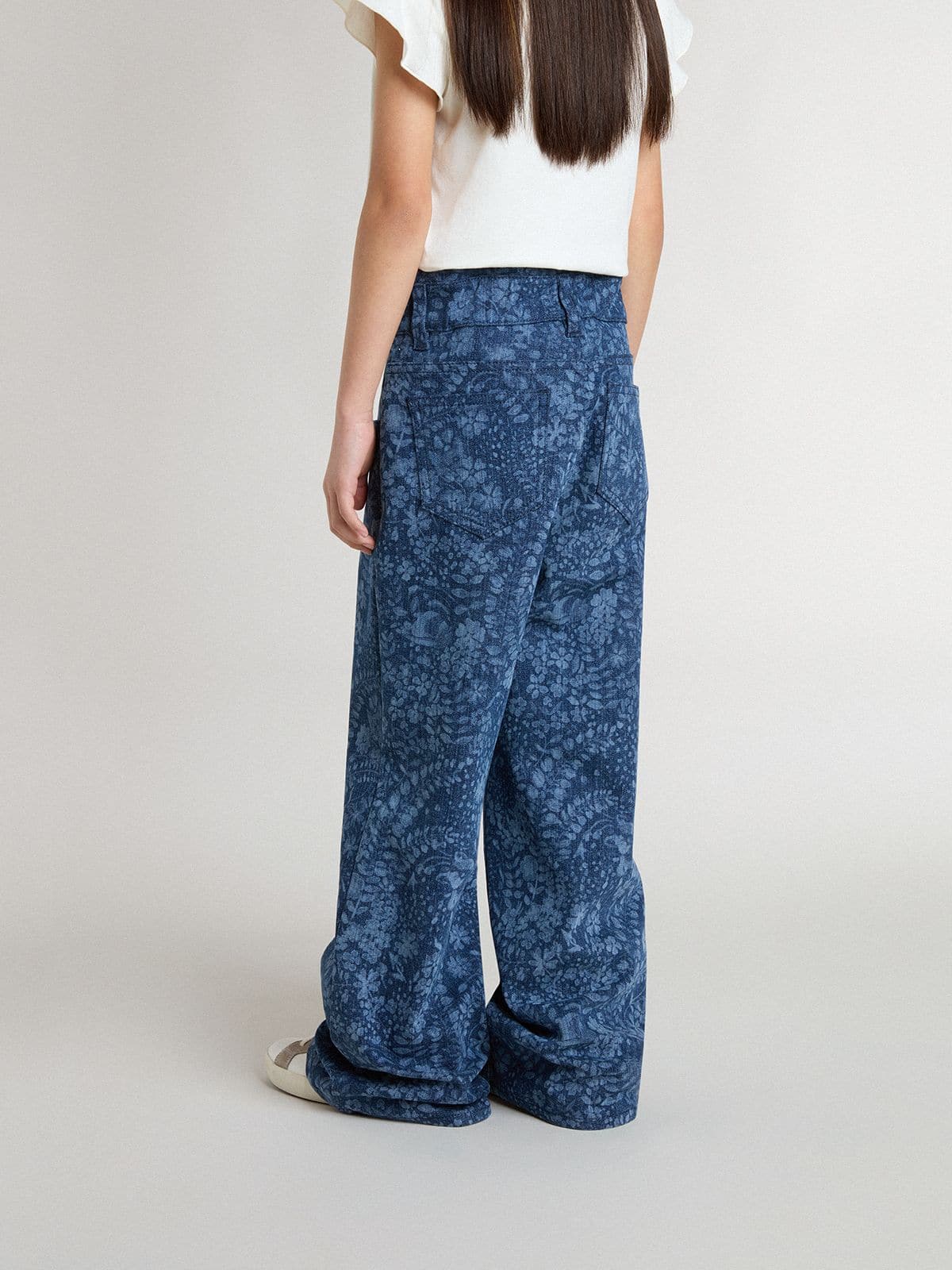 Golden Goose - Jeans ampio da bambina dal lavaggio medio con stampa in 