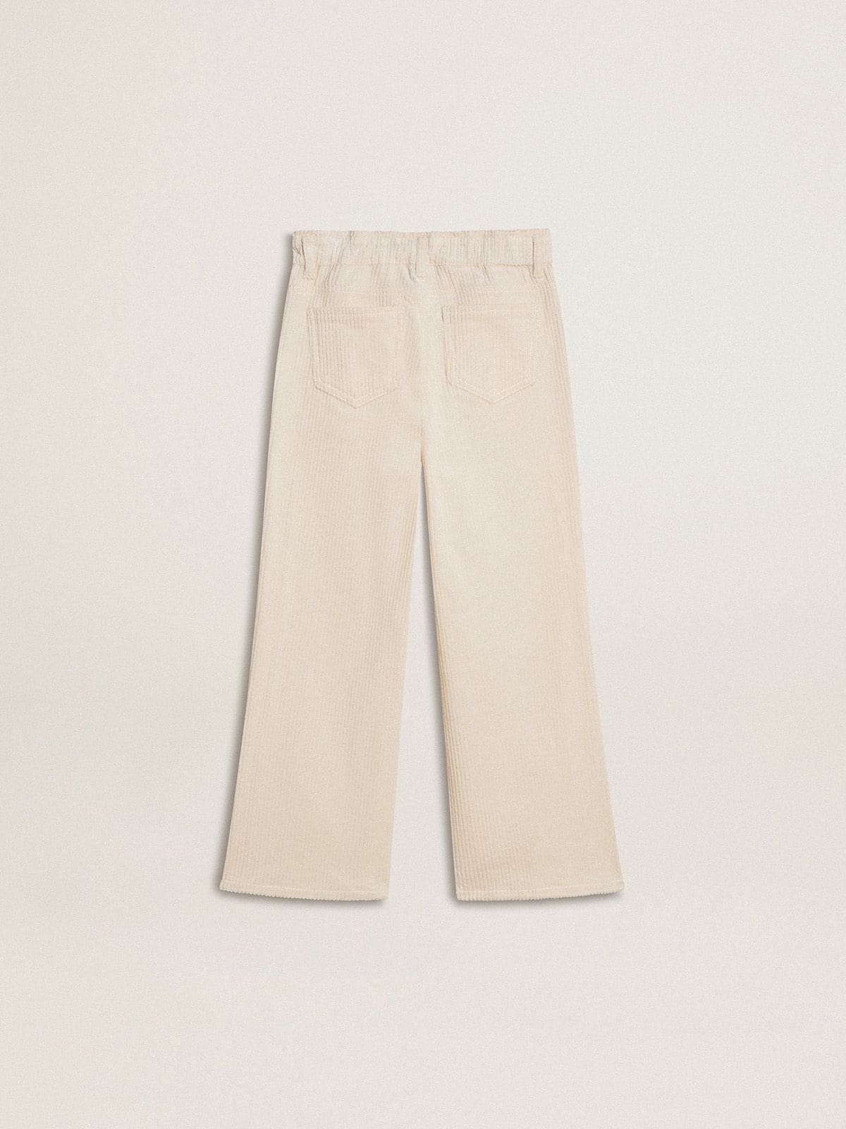 Golden Goose - Pantalón ancho de niña de canalé color nata con bordado in 