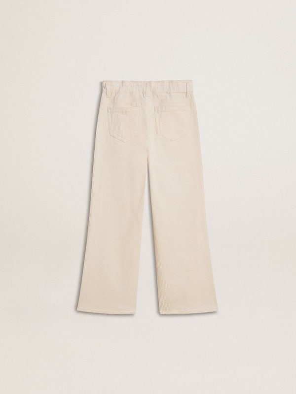 Golden Goose - Girls’ wide ribbed cream-colored trousers with embroidery  in 