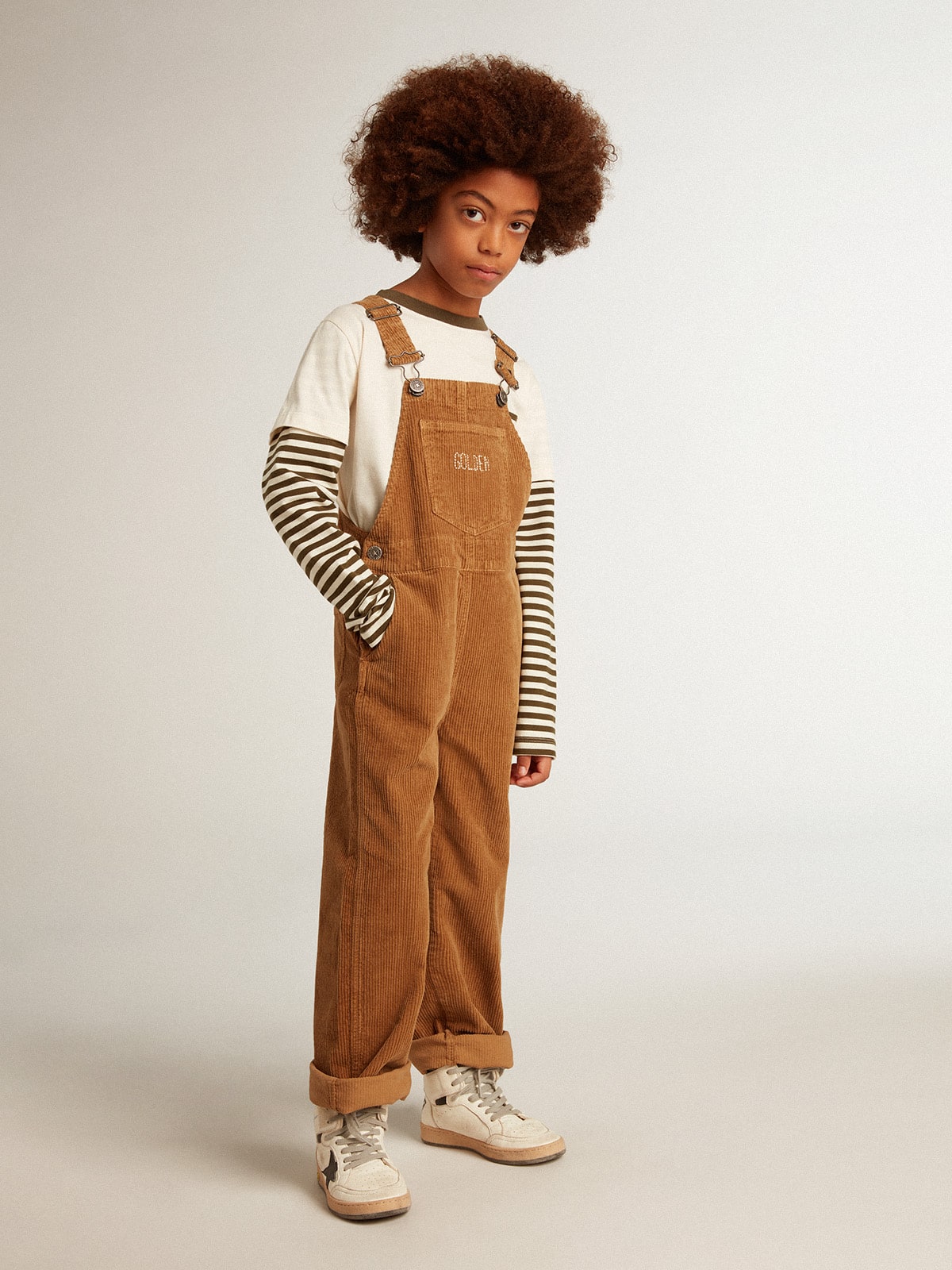 Golden Goose - Overalls in bark-colored velvet-effect cotton  in 