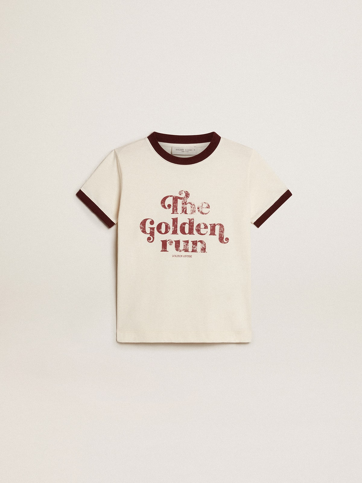 Golden Goose - T-shirt da bambino in cotone bianco con stampa sbiadita al centro in 
