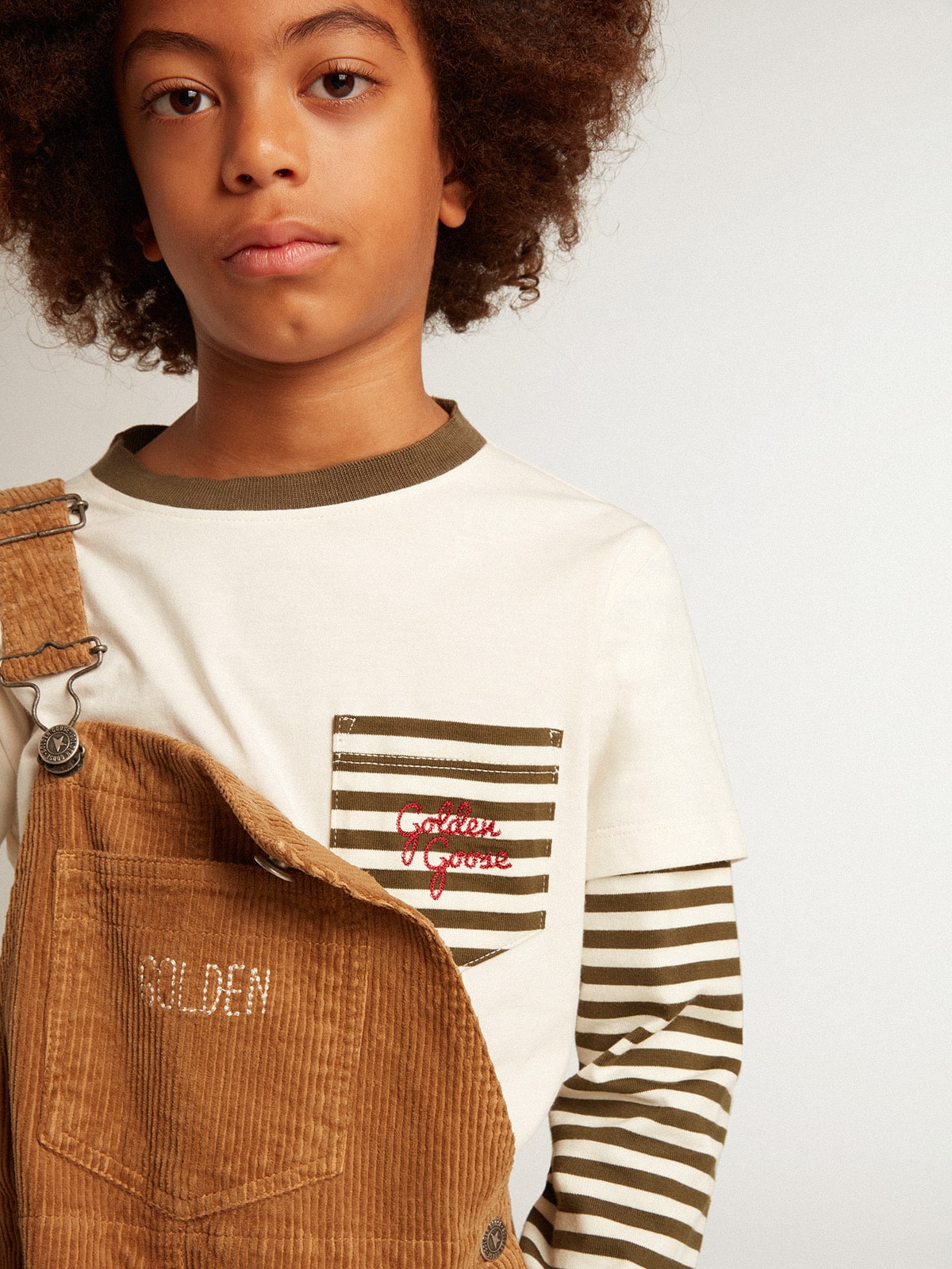 Golden Goose - T-shirt doppia manica da bambino in cotone a righe in 