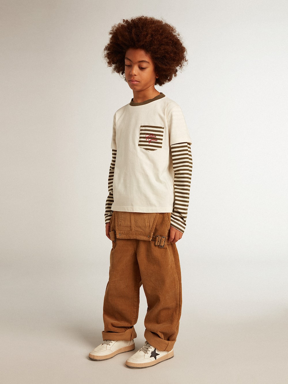 Golden Goose - Camiseta con doble manga de niño en algodón de rayas in 