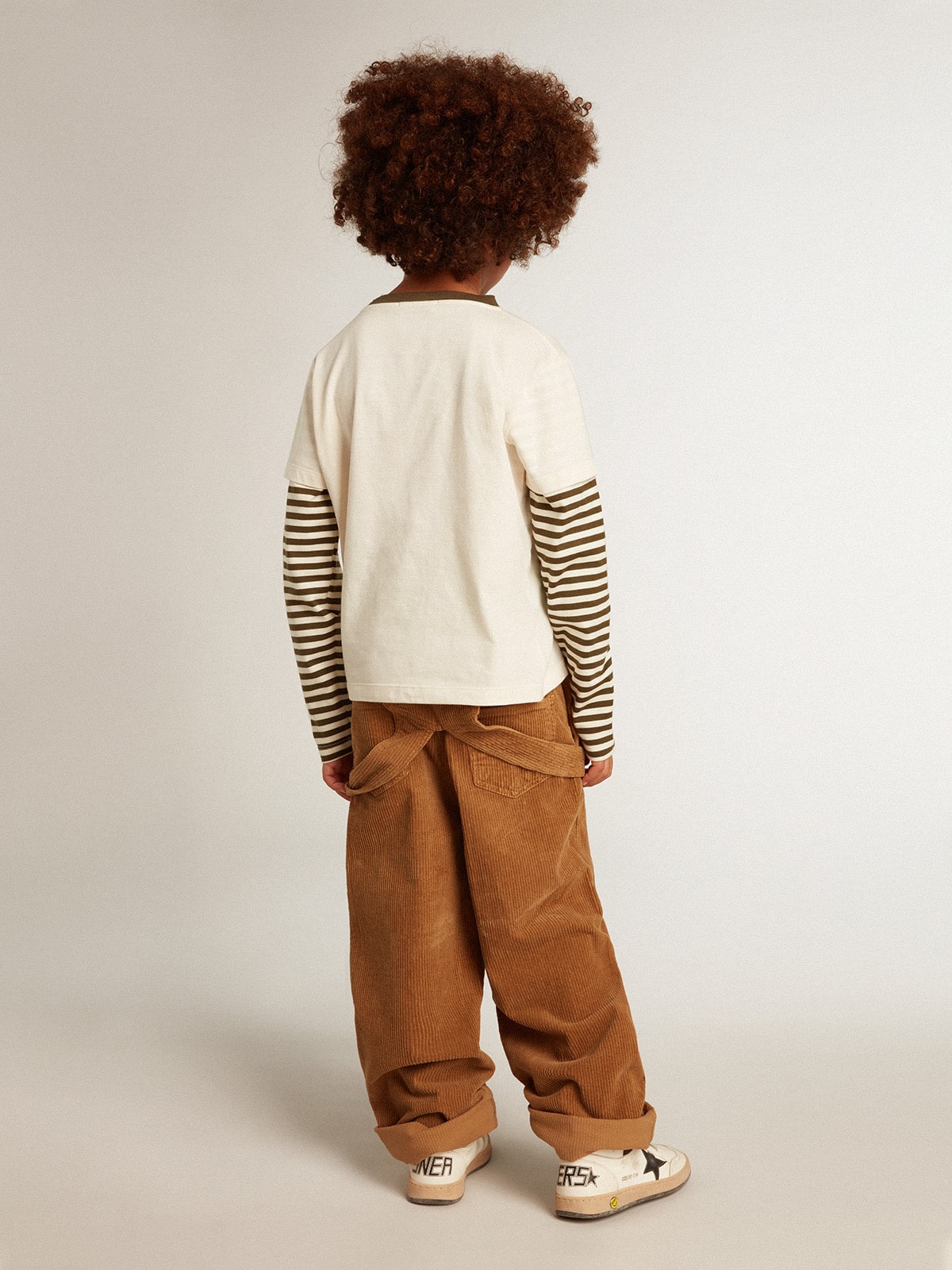 Golden Goose - T-shirt doppia manica da bambino in cotone a righe in 