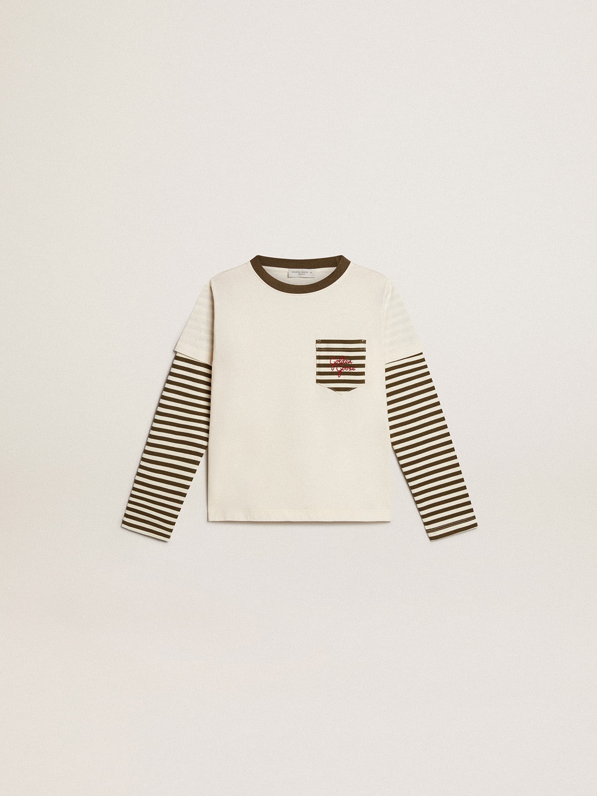 Golden Goose - T-shirt doppia manica da bambino in cotone a righe in 