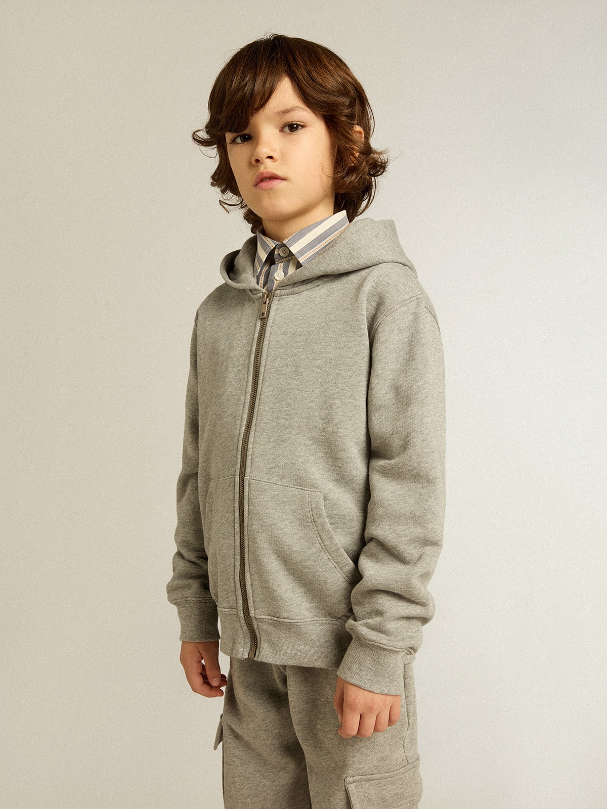 Golden Goose - Gray melange hooded sweatshirt with print on the back in 