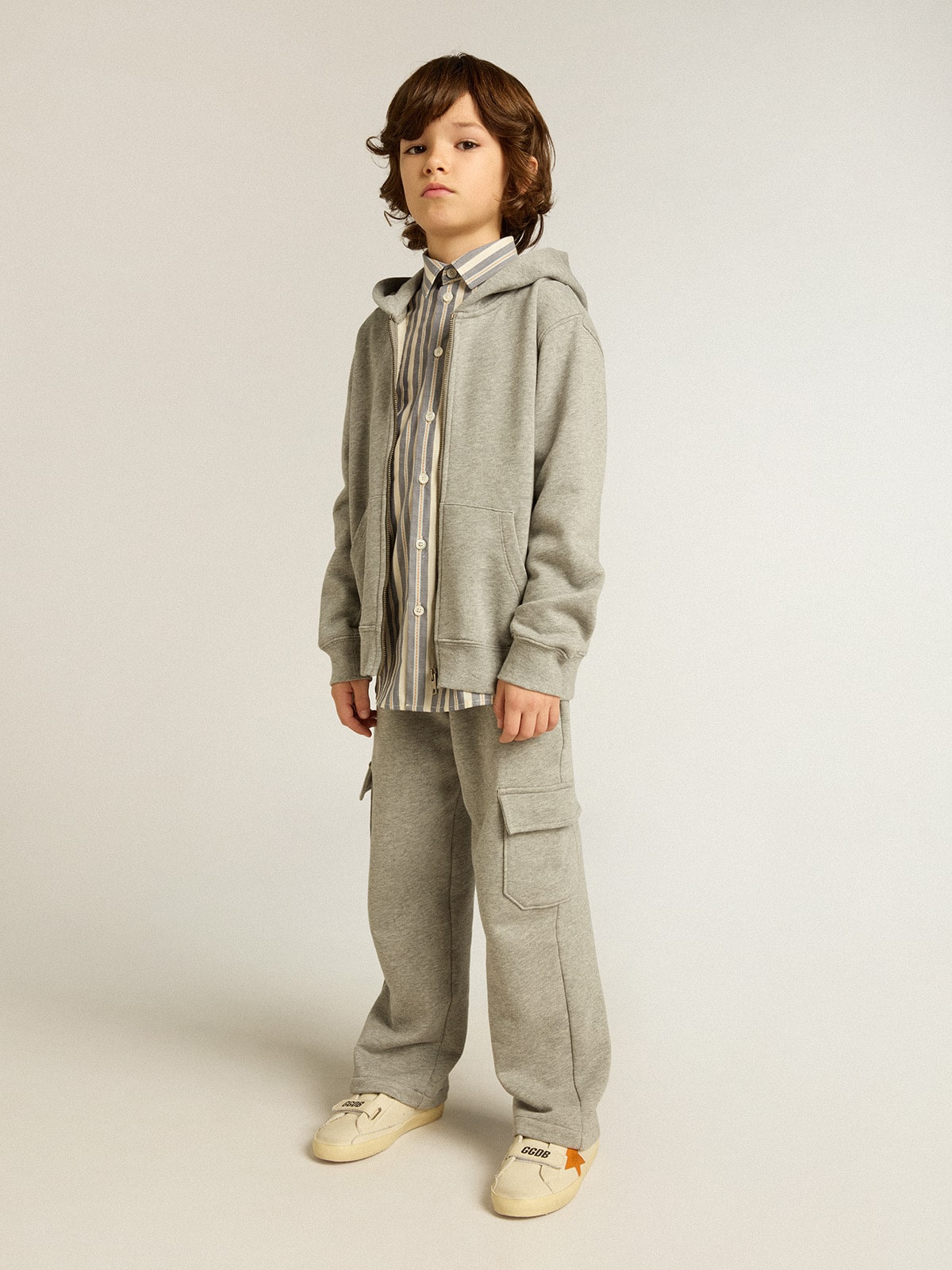 Golden Goose - Gray melange hooded sweatshirt with print on the back in 