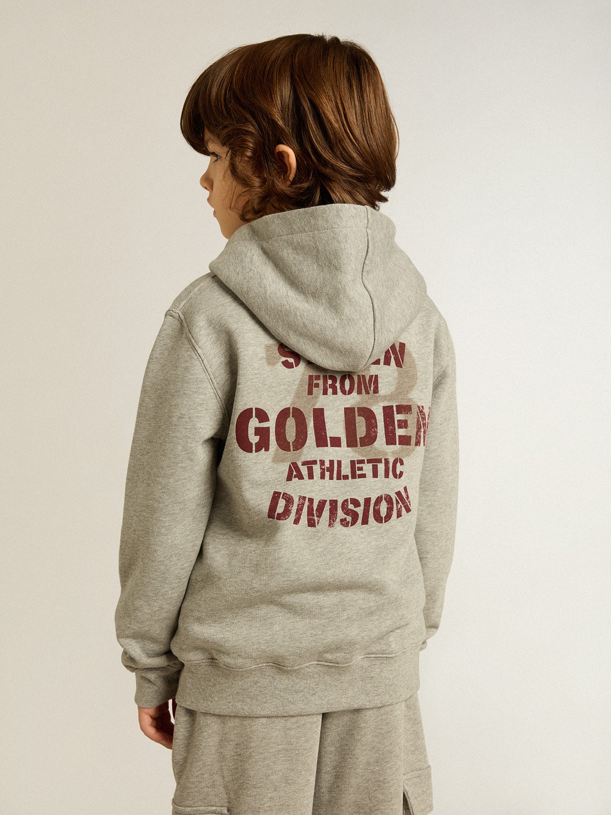 Golden Goose - Gray melange hooded sweatshirt with print on the back in 