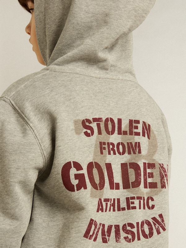 Golden Goose - Gray melange hooded sweatshirt with print on the back in 