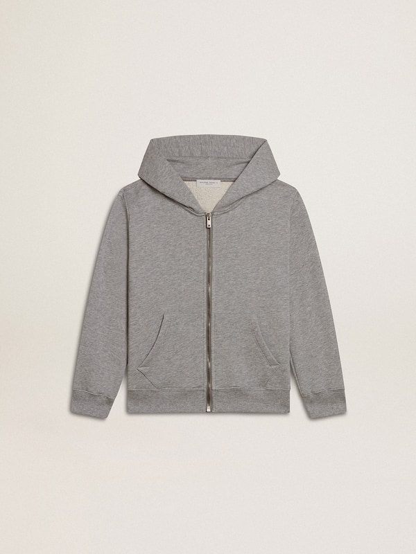 Golden Goose - Gray melange hooded sweatshirt with print on the back in 