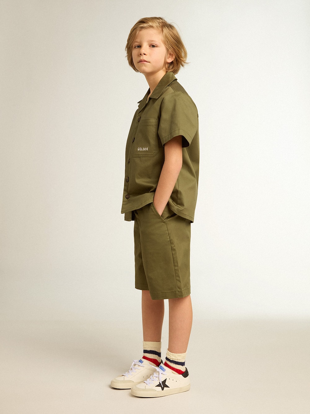 Golden Goose - Camicia color verde militare da bambino in 