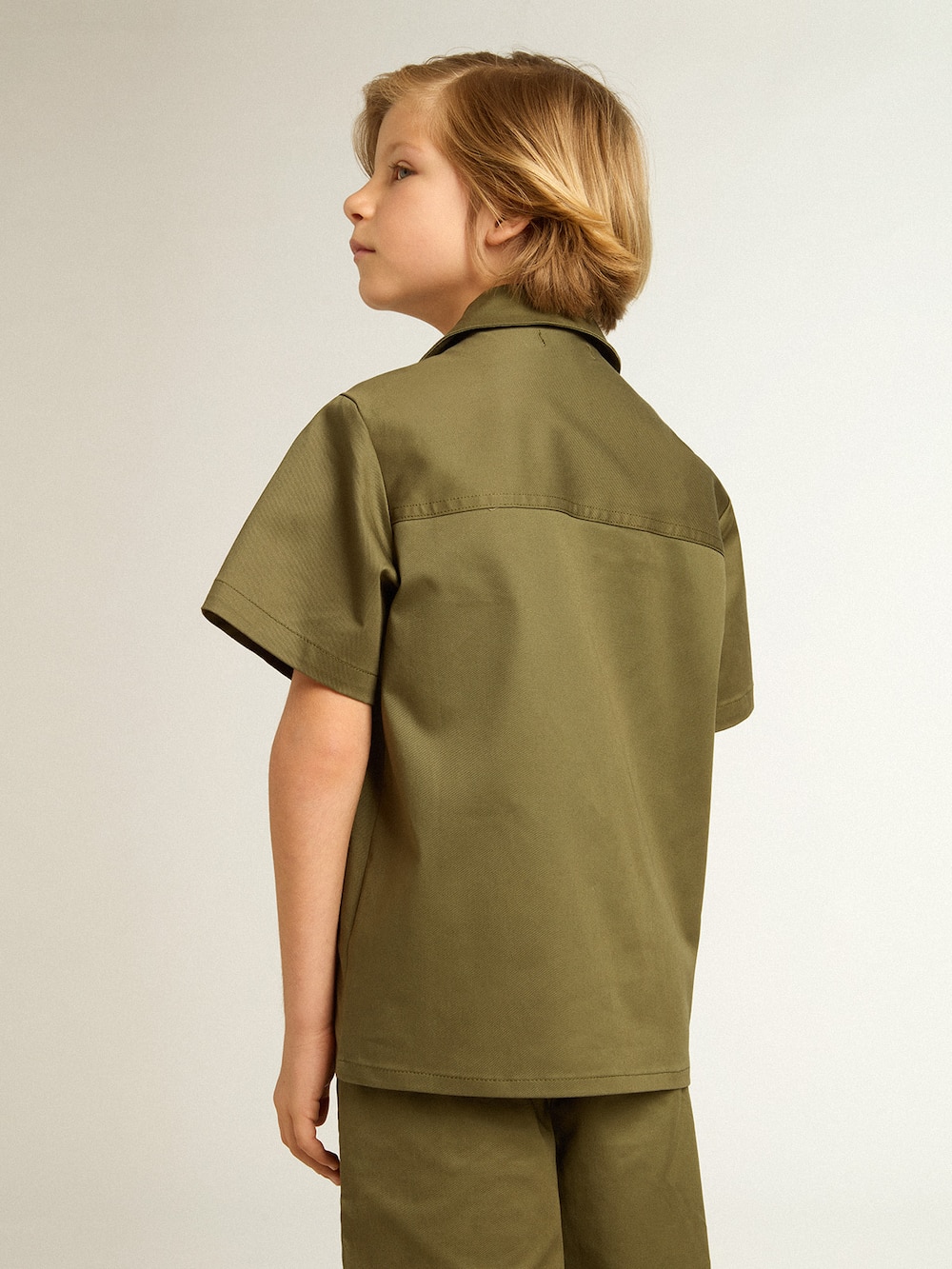 Golden Goose - Camisa color verde militar de niño in 