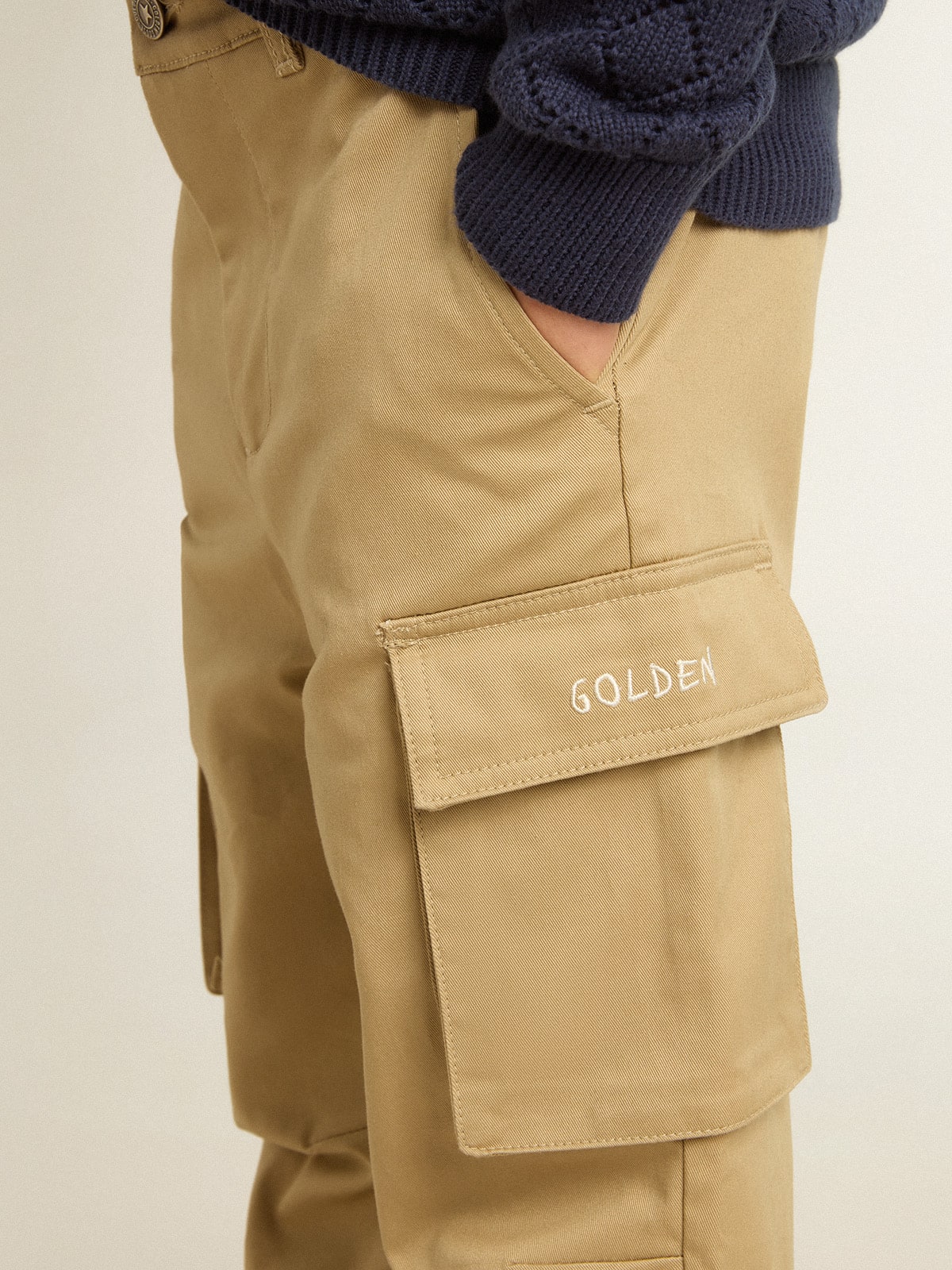 Golden Goose - Pantalone cargo color sabbia da bambino in 