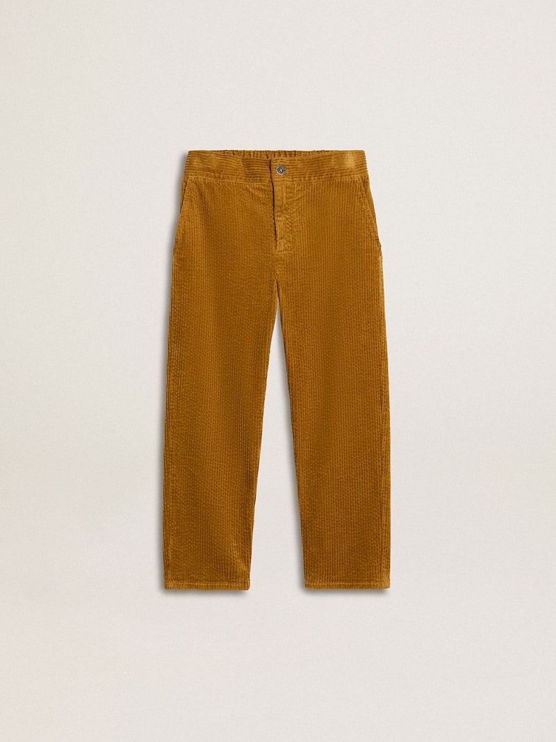 Boys' tobacco-colored chino pants with embroidery