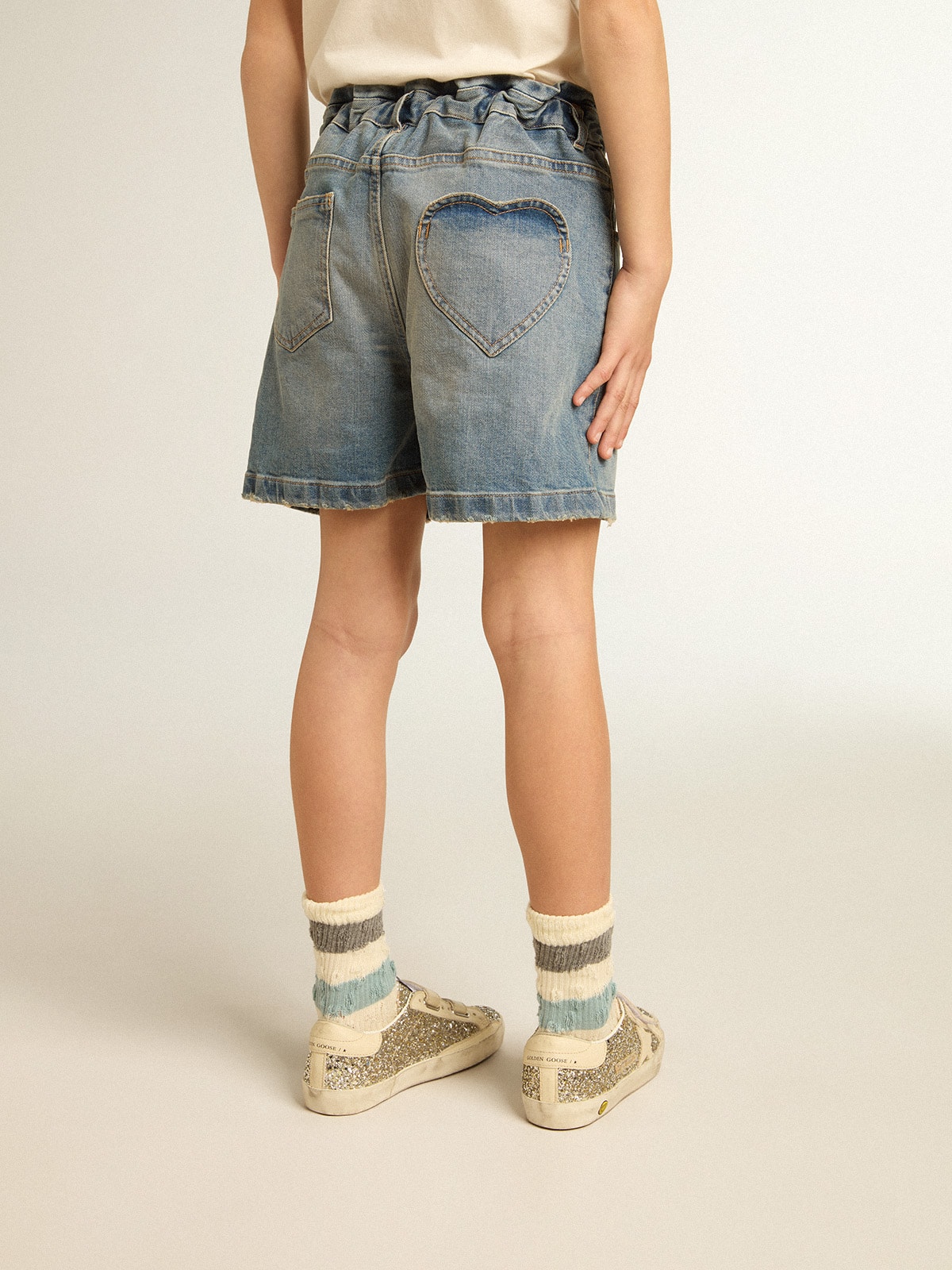 Golden Goose - Girls’ denim shorts with distressed finish in 